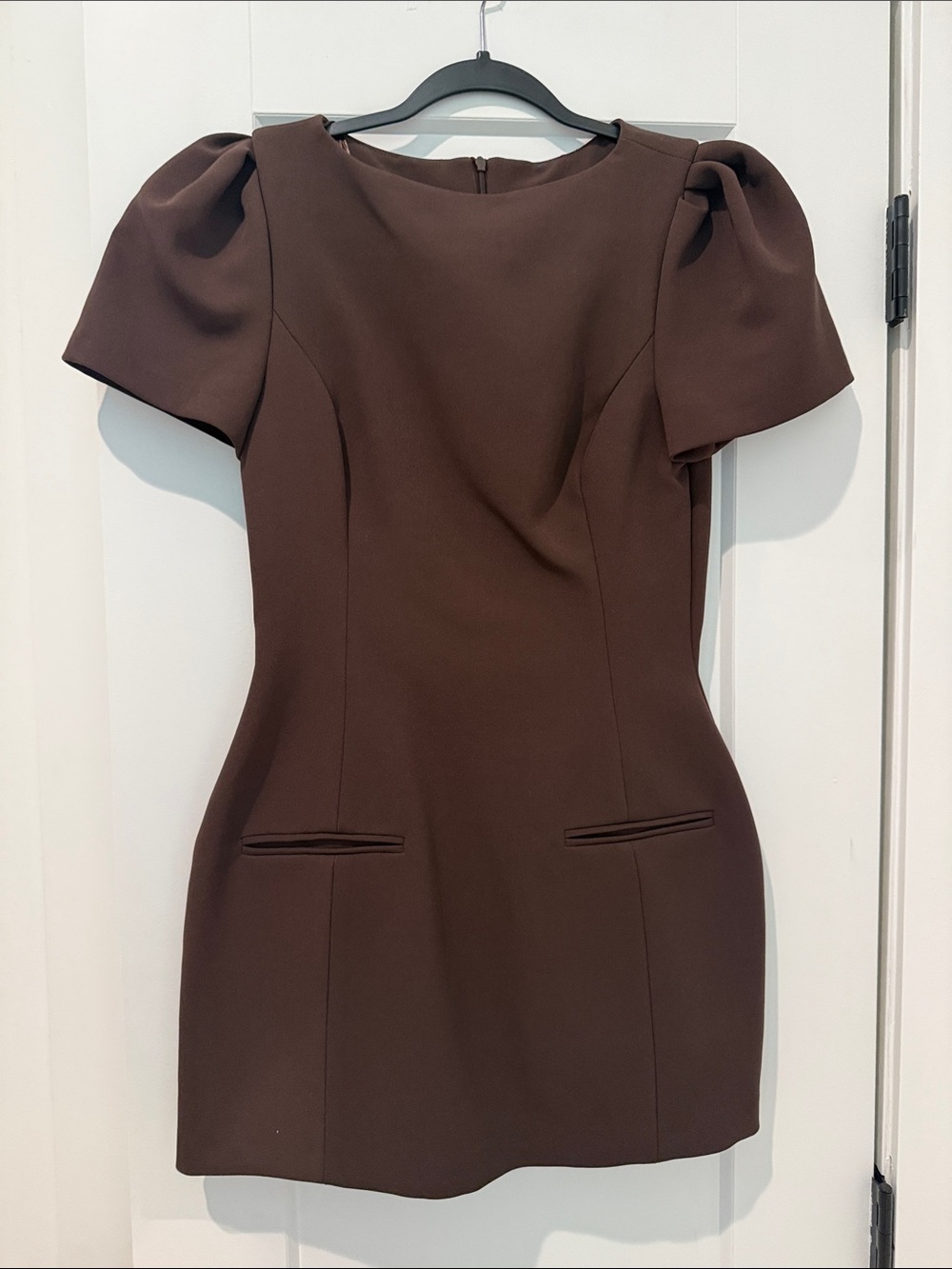Zara Brown Puff-Sleeve Mini Dress